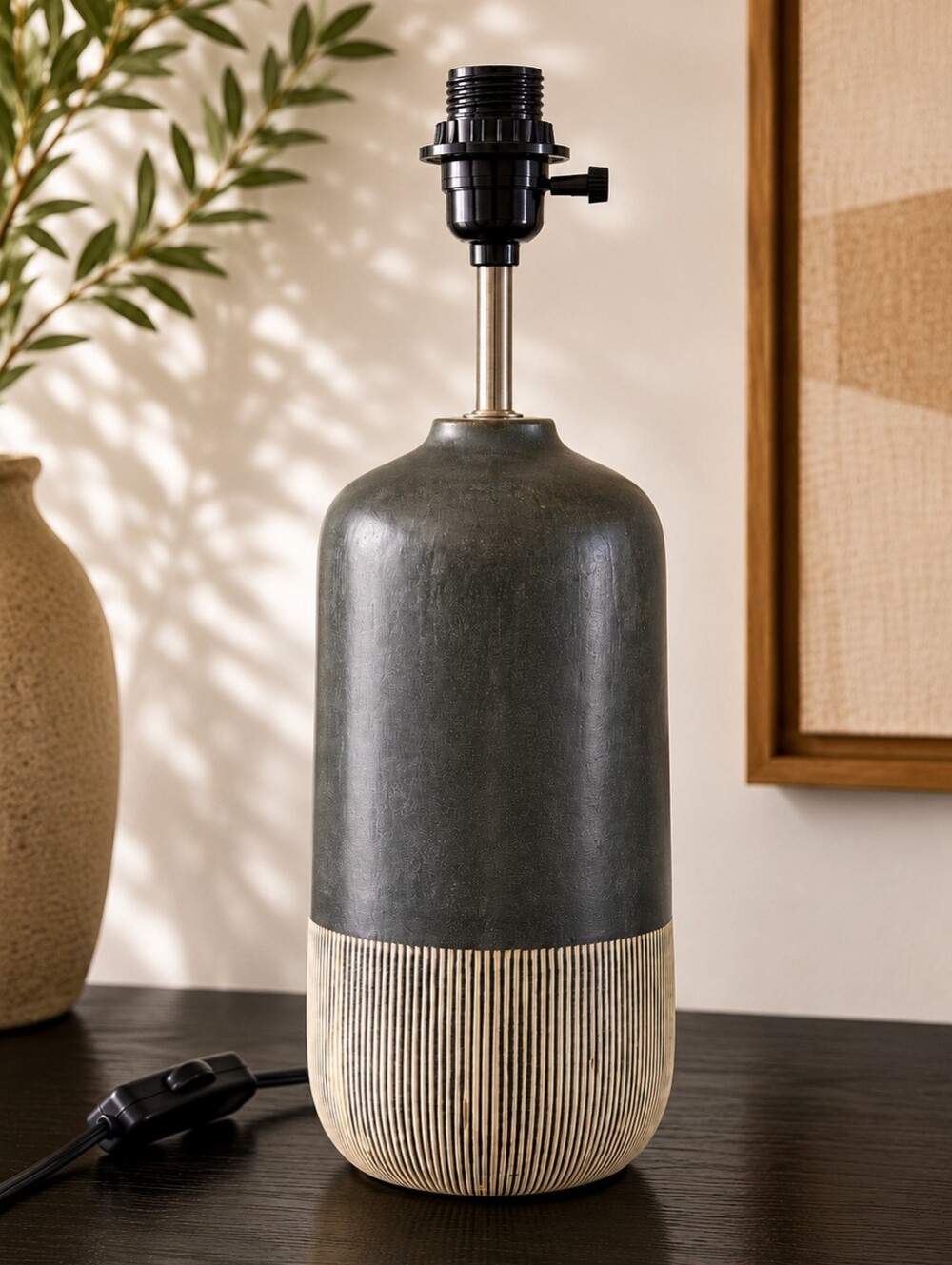 World Market Modern Ceramic Table Lamp Gray Cream Japandi Boho